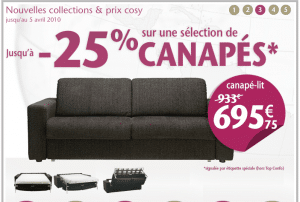 Promotion canapé Conforama -25%