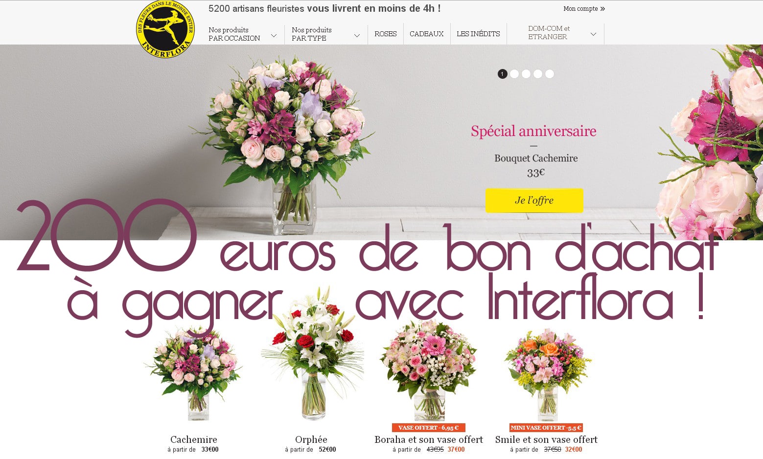 Inscrivez-vous à la newsletter Interflora et tentez de gagner un bon d’achat de 200 €