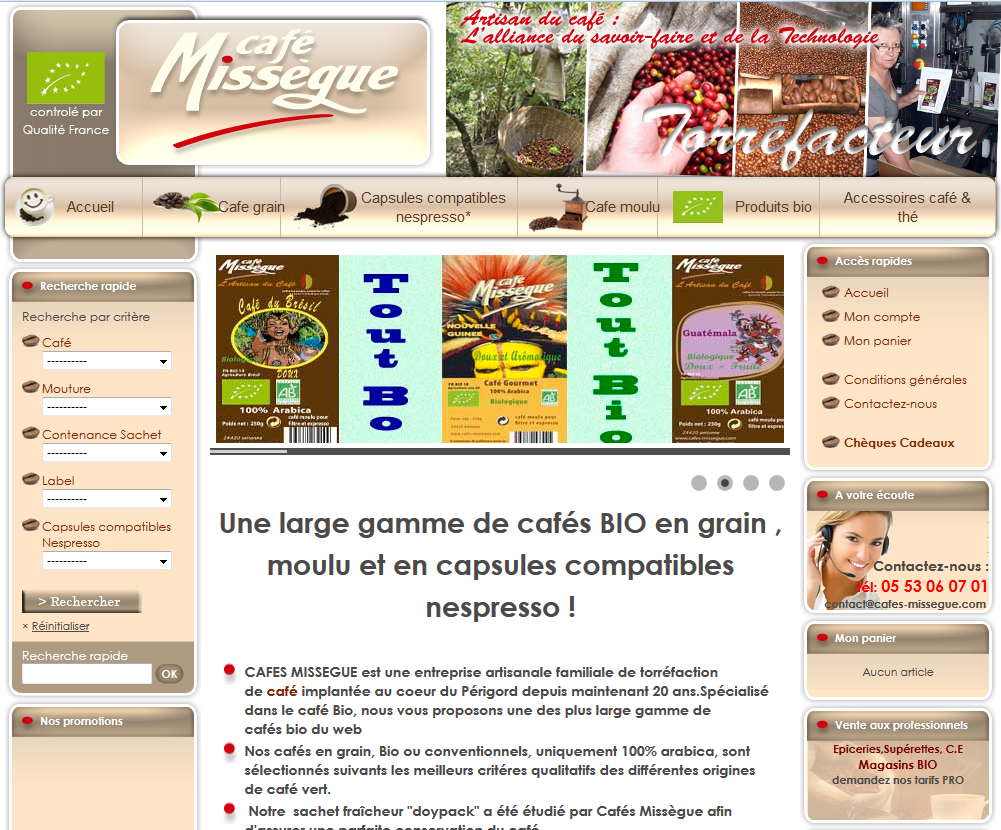 Café Missègue : vente en ligne de café en grain, moulu ou en capsule bio
